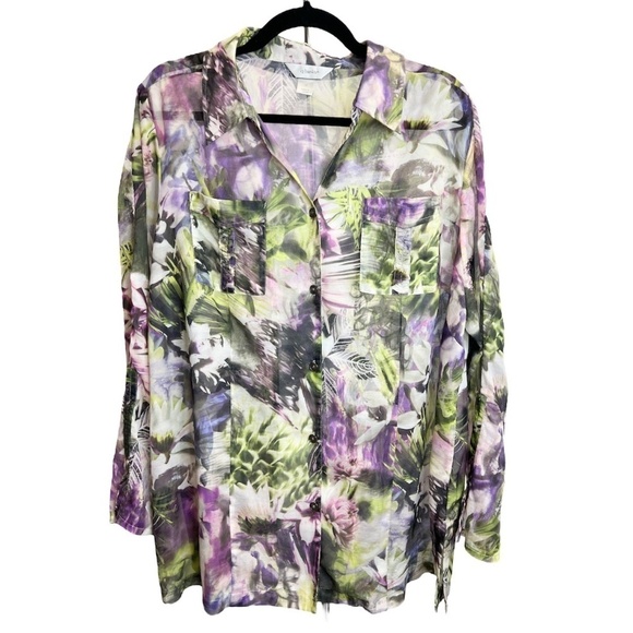 CJ Banks purple floral lightweight gauze blouse top 1X - Picture 2 of 13